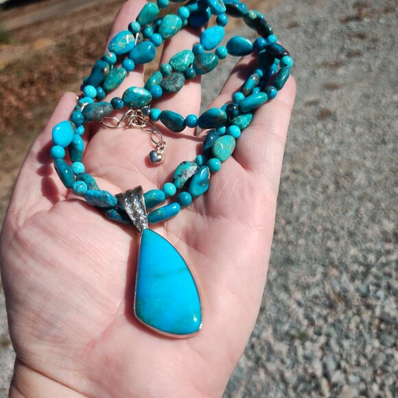 Jay King DTR Mine Finds Two Strand Turquoise Necklace with Pendant 925 Sterling - Picture 6 of 12